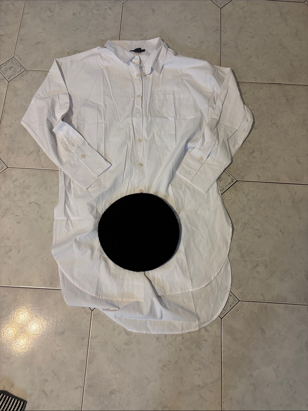 Relaxed White Longline Button-Down Shirt with Free Hat